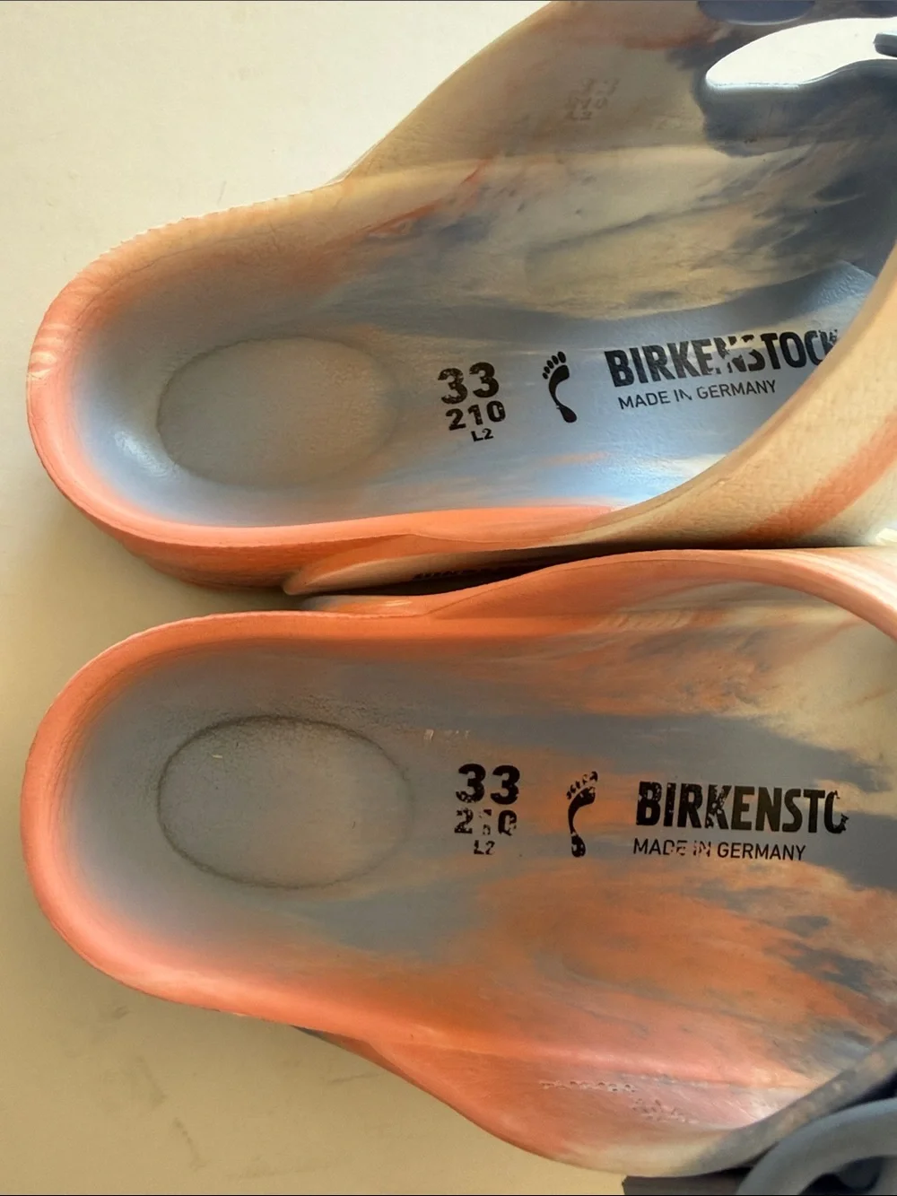 Birkenstock Kids Arizona Two-Tone Blue & Peach EVA Sandals Sz 33